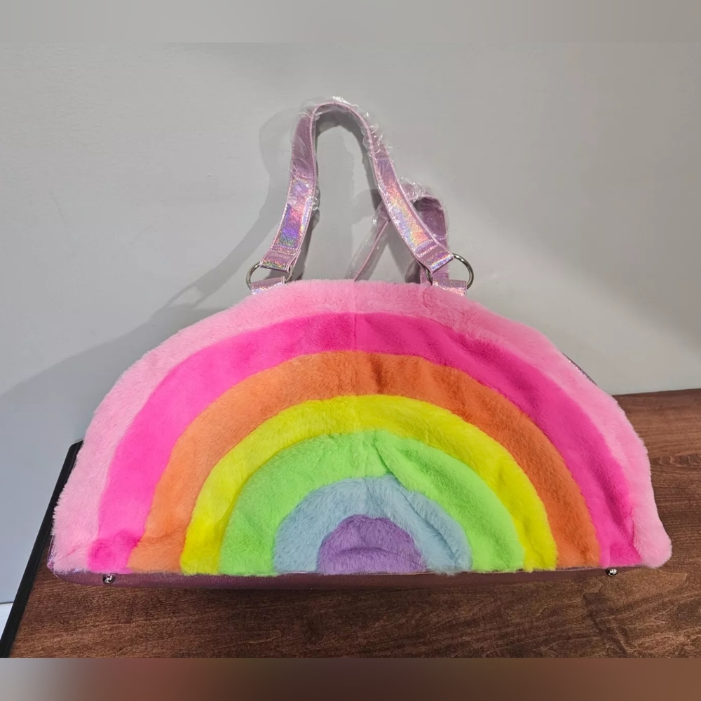 Dolls Kill Rainbow Plush Travel Bag - Pink, Yellow, Green, Blue, Purple